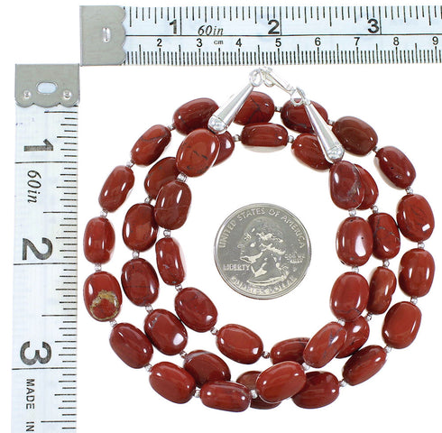 Navajo Indian Sterling Silver Jasper Bead Necklace RX107821